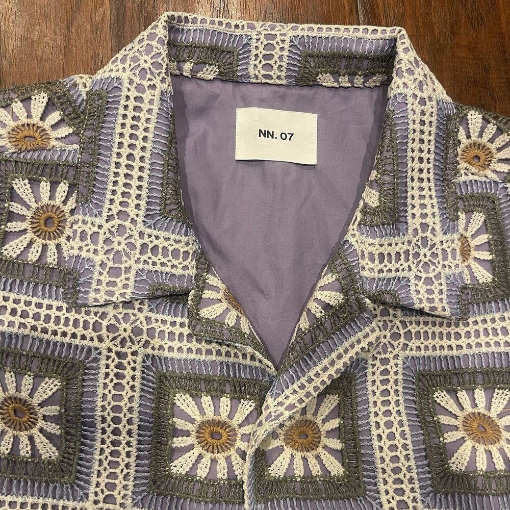 NN07 Julio 5391 Floral Crochet Shirt Mens Size XXL  Short Sleeve Hawaiian